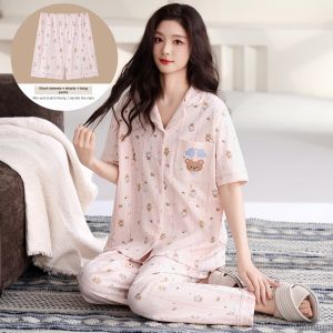 COSMO LADY | Cotton Lightweight Womens Short Sleeve Shorts 3-Piece Pajama Set