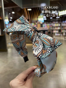 Moonland หมวกผ้าลายพิมพ์สไตล์ฝรั่งเศสย้อนยุคพร้อมโบว์ผีเสื้อ ขอบกว้าง แฟชั่นสำหรับผู้หญิง หมวกทรงสูง หมวกตกแต่งผม หมวกทรงสูง