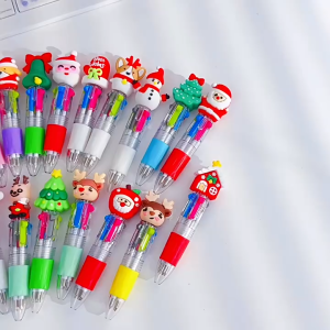 การ์ตูนน่ารัก4ปากกาลูกลื่นสีสำหรับนักเรียนคริสมาสต์เครื่องเขียนซิลิโคนหลากสี