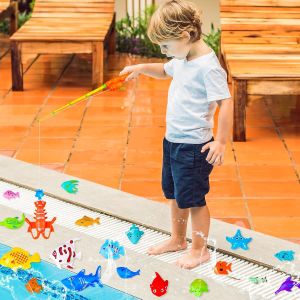 Kids Fishing Toy Set Play Water Toys for Baby Magnetic Rod and Fish with Inflatable Pool Outdoor Sport Puzzle Toys for Children
