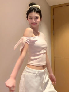 เสื้อยืดแขนสั้นผู้หญิงสไตล์เกาหลีทรงสลิมฟิต ผูกโบว์ผีเสื้อ คอกลม แขนสั้น ทรงหลวม แฟชั่นฤดูร้อน