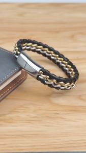 Genuine Leather Chain Bracelet for Men Magnetic Stainless Steel Clasp in Plated Gold Exclusive Jewellery Gift Wholesale Dropping