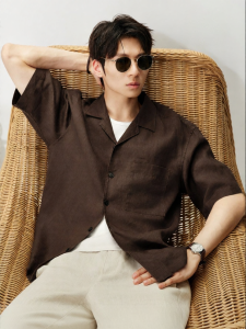 MIANXIANSHENG | 100% Linen Cuban Collar Short Sleeve Shirt Men Summer Breathe