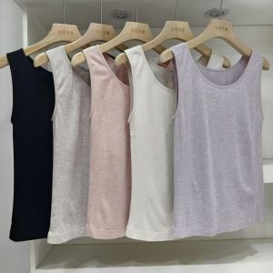 Breathable Womens Strap Vest Elastic Inner Wear Solid Color Wide Shoulder Sleeveless Base Shirt Tank Top Commute Loose Fit