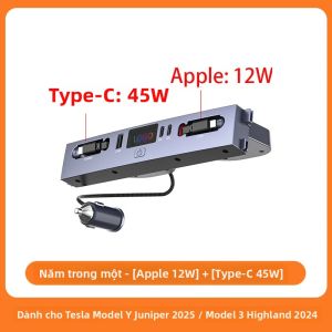 Cổng Kết Nối Mở Rộng USB HUB Sạc Nhanh 65W TPYE-C Cho Tesla Model Y Model 3 Highland 2024 Ra Mắt Mới Juniper Central Control