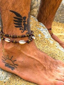 Bohemian Style Shell Wood Bead Bracelets for Men Adjustable Beach Vacation Theme Woven Leg Rings Fashionable Body Chains