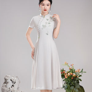 Xiu Guan Tang Qian Ying 2025 Summer New Style Sequin Embroidery Chinese National Style Improved Daily Cheongsam Dress