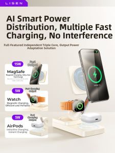 Lisen | 3-in-1 Magnetic Wireless Charger for iPhone 17 Pro iWatch S9 and AirPods