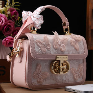 Fashionable Butterfly Leather Handbag Womens Shoulder Crossbody Small Square Bag Real Leather Handbag Stylish British Style