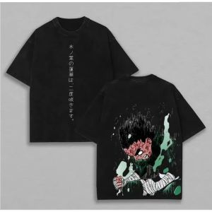 Bandai | Rock Lee T Shirt Eight Gates Naruto Vintage Acid Wash Streetwear comfortable Retro Anime Graphic Men Tees Cotton Clothing Top