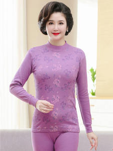Middle-Aged Mom Autumn Suit Women Pure Cotton Thin Cotton Sweater Elderly All Cotton Thermal Intimates Women