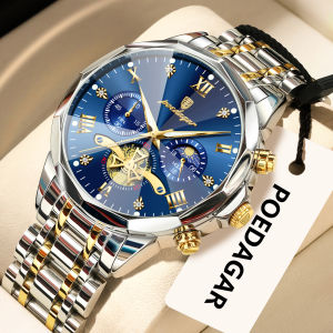 POEDAGAR Original Luxury Mens Watch Waterproof Luminous Chronograph Men Wristwatch Stainless Steel Quartz Watches For Man Reloj
