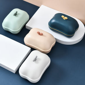 Nordic Style Cartoon Soap Dish Home Bathroom Double Layer Drainage Cover Floral Design Soap Holder for Washstand And Toiletries