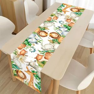 Jungle Animals Table Runner Wild Forest Safari Table Cover Kids Birthday Party Decor