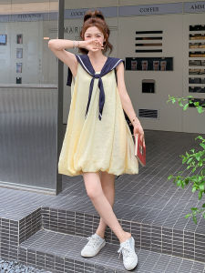 YINLUOYA | ชุดเดรสคอปกสีน้ำเงินสไตล์ยุโรปฤดูร้อน 2025 ทรงหลวม แขนกุด กระโปรงสั้น ปักลายผีเสื้อ สีบล็อก คอปกสีน้ำเงิน สำหรับผู้หญิง