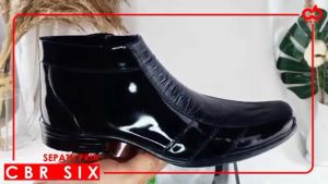 Sepatu PDH Pria Kulit Asli Mengkilap & Pantofel Boot Formal Cowok Dinas Kerja Kantor Hitam Resleting
