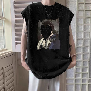 Pure Cotton Sleeveless Tank Top Men Summer New American Trend Casual Sports Fitness Brand T-Shirt Upper Apparel round Neck