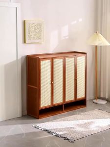 Bamboo Shoe Cabinet With Rattan Door 7 Layers Shoe Rack Organizer Indoor Dustproof Formaldehyde-Free