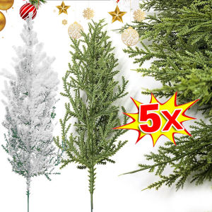 YESPERY 5Pcs Artificial Christmas Pine Branches Faux Cedar Branches Fake Snow Pine Leaves Plastic Cypress Garland Wreath DIY