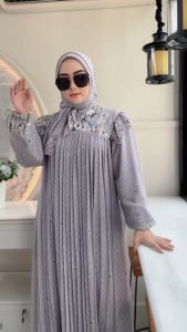 Zahira1808 Azura Gamis Bahan Ceruty Baby Doll Dengan Khimar Segi Empat Import