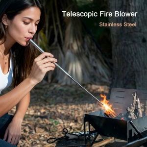 Stainless Steel Telescopic Fire Blower Collapsible Pocket Fire Bellow Pipe for Outdoor Camping Hiking Picnic Cooking Tool Stick