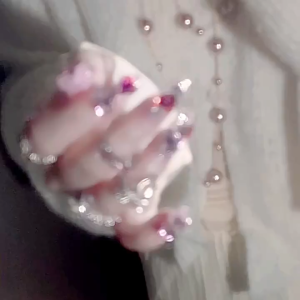 24 pcs besar 3D berkilau berlian merah muda pink penuh berlian merah busur kuku palsu - buatan tangan kuku kuku berkualitas tinggi - dapat digunakan kembali