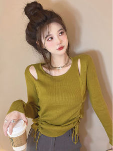 Womens Knitted Drawstring Long Sleeve Base Shirt Short Unique Inner Wear T-Shirt Commute Style Soft Fabric Polyester Fiber