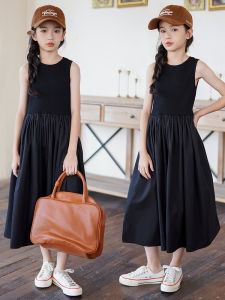 Girl Pure Cotton Sleeveless Vest Dress Summer Junior High School Students Overknee Dress Young and Teen Girls Clothing Dress Casual Slim Looking