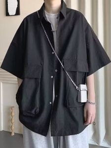 American Style Casual Workwear Short Sleeve Shirt Men Summer Street Loose Loose Large Pocket Collar Half Sleeve Shirt