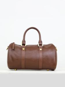 Aidrani | Genuine Cowhide Leather Women Barrel Bag Mini Top Handle Bag with Gold Hardware Portable Crossbody Purse for Travel