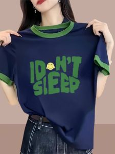 เสื้อยืดคอกลมแขนสั้นผ้าฝ้ายแท้สำหรับผู้หญิงในช่วงฤดูร้อน ทรงหลวม สไตล์เกาหลี แฟชั่นลำลอง เสื้อผ้าทำงาน แฟชั่นลำลอง