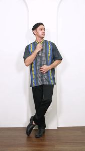 (BONUS DUS) MOERBA Baju Koko Pria / Kemko Lengan Pendek / Pakaian Muslim Pria / Atasan Cowo Kerah Mandarin Bahan Songket Warna 19D243455