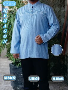BAJU KOKO PRIA DEWASA BORDIR MOTIF HEXAGON LENGAN PANJANG BAHAN KATUN MADINAH PREMIUM
