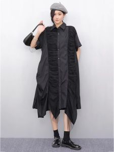 XITAO Irregular Patchwork Lace Mesh Female Dress Contrast Color Loose Sweet Pleated Short Sleeve Summer Women Dress GYX1644