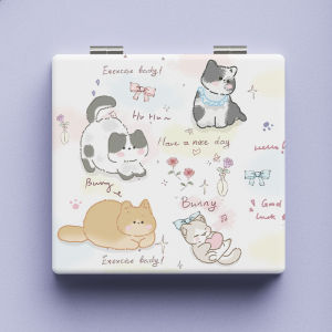 Cute Hand-Painted Cat Mini Carry-on Cosmetic Mirror Student Dormitory Portable Handheld Double-Sided Foldable Makeup Small Mirror