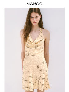 Mango | Đầm A-Line Halter Vintage Chấm Bi Vàng Pháp