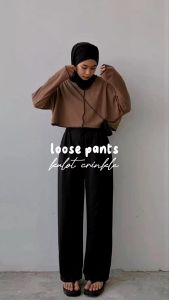TTS Celana Kulot Wanita/Kulot Crinkle Highwaist/Celana wanita/Kulot COKLAT2023