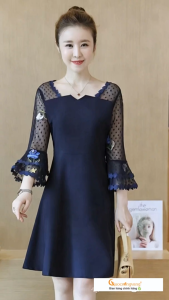 Váy đầm xòe tay loe ren thêu big size Queenbe GLV076