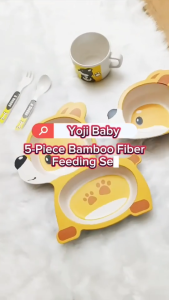 Yoji Baby Dog 5pcs Natural Bamboo Fiber Baby to Kids Feeding Set Divided Plate Bowl Cup Spoon Fork