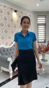 Áo sơ mi công sở cổ đức MC màu xanh công đoàn ngắn tay dài tay chất lụa tuyết mềm mại thoáng mát a 688 686