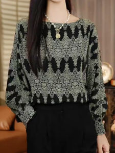 SUOXIMENG | Retro Large Size Long Sleeve Round Neck Shirt Women Fashionable Elegant Print Casual Comfortable Fit For Autumn Season