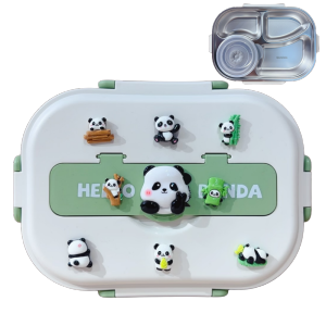 Food Grade 304 Stainless Steel Lunch Box with Dividers Sealed Cute Student Bento Box Cartoon Element Leakproof Lunch Container