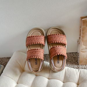 รองเท้าแตะผู้หญิง La Chapelle ฤดูร้อน 2025 รองเท้าแตะชายหาดแบบลำลองสำหรับเด็ก รองเท้าแตะแฟชั่นแบบทอ รองเท้าแตะแบบสวมหัวเปิด