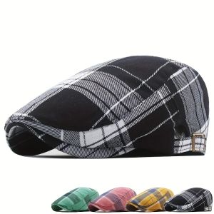 1pc Mens Plaid Pattern Flat Cap Newsboy Hat Beret Cabbie Gatsby Cap  hat for men  newsboy cap  gorras  mens hats