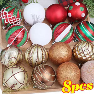 YESPERY 8Pcs New Creative Christmas Ball 6cm Colorful Painting Balls Plastic Christmas Tree Hanging Pendant New Year Party Christmas Decorations