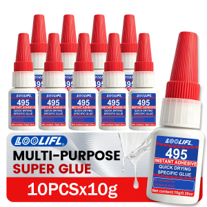LOOLIFL 495 Super Glue 10Pcs 10g Cyanoacrylate Adhesive Fast Dry Strong Bond for Metal Plastic Ceramic Rubber Repair DIY Crafts