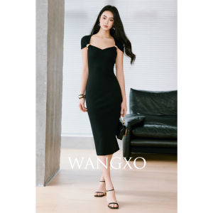 WANGXO | Đầm Ôm Co Dãn Lụa Vintage Luxe Có Ghim Bỏ Được