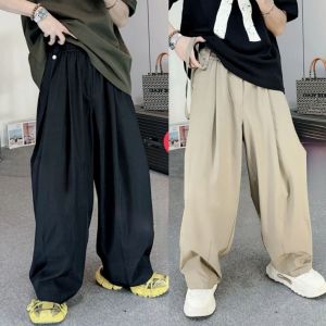 กางเกงลำลองชายผ้าไหมน้ำแข็งบางระบายอากาศแห้งเร็ว ทรงหลวม ขาตรง กางเกงขายาวทรงหลวม ทรงหลวม ทรงหลวม