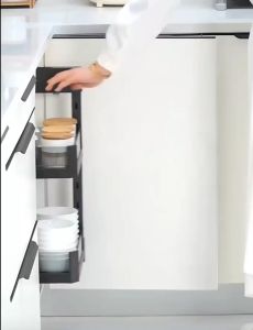 ALUMINIUM+TEMPERED KITCHEN CABINET MAGIC CORNER Pull Out Blind Corner 4 Shelf Kitchen Spice Basket Cabinet Organizer (Soft Close