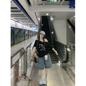 Off-shoulder Letter Print Casual T-shirt